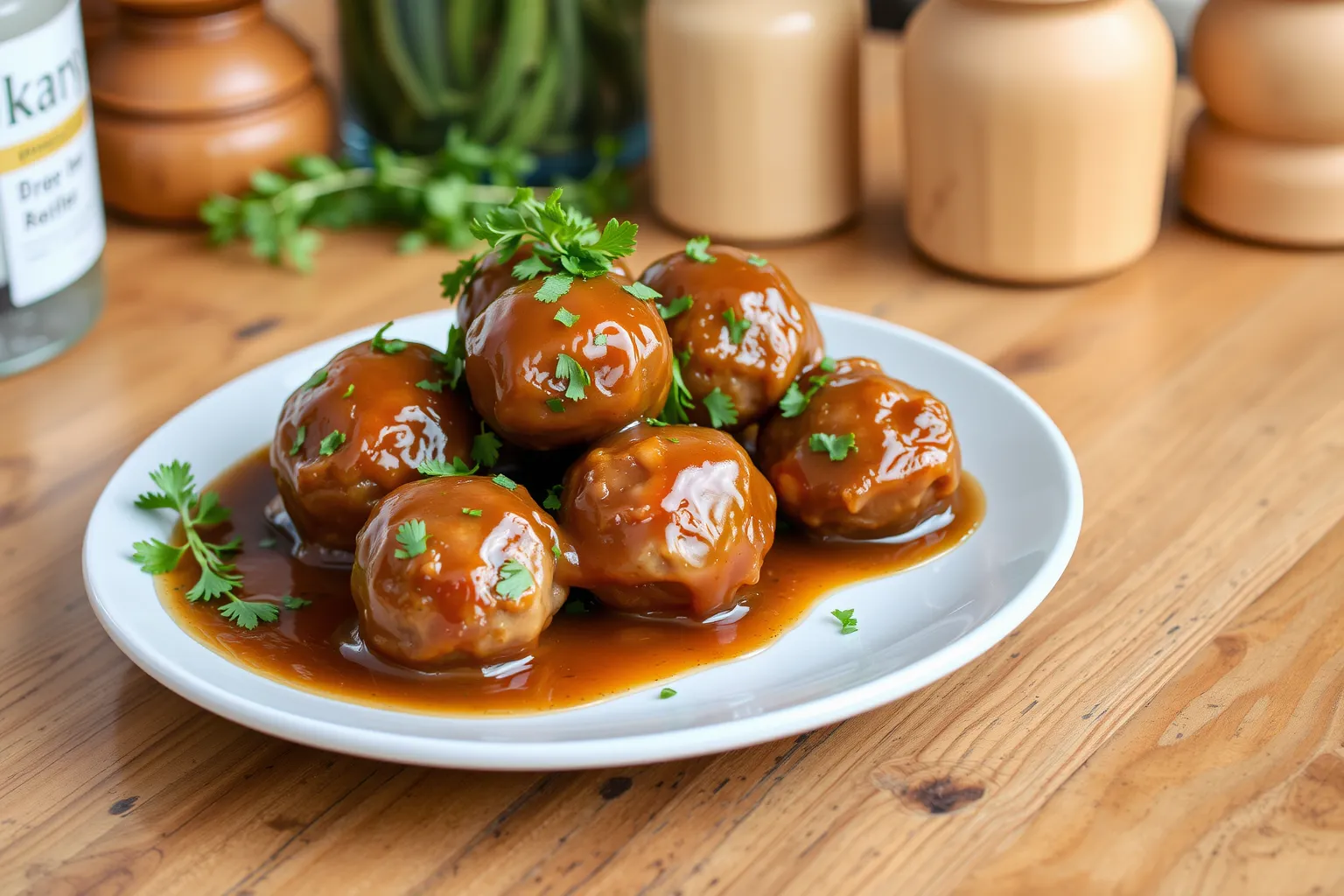 Des boulets de viande savoureux nappés de sauce douce sur une assiette.