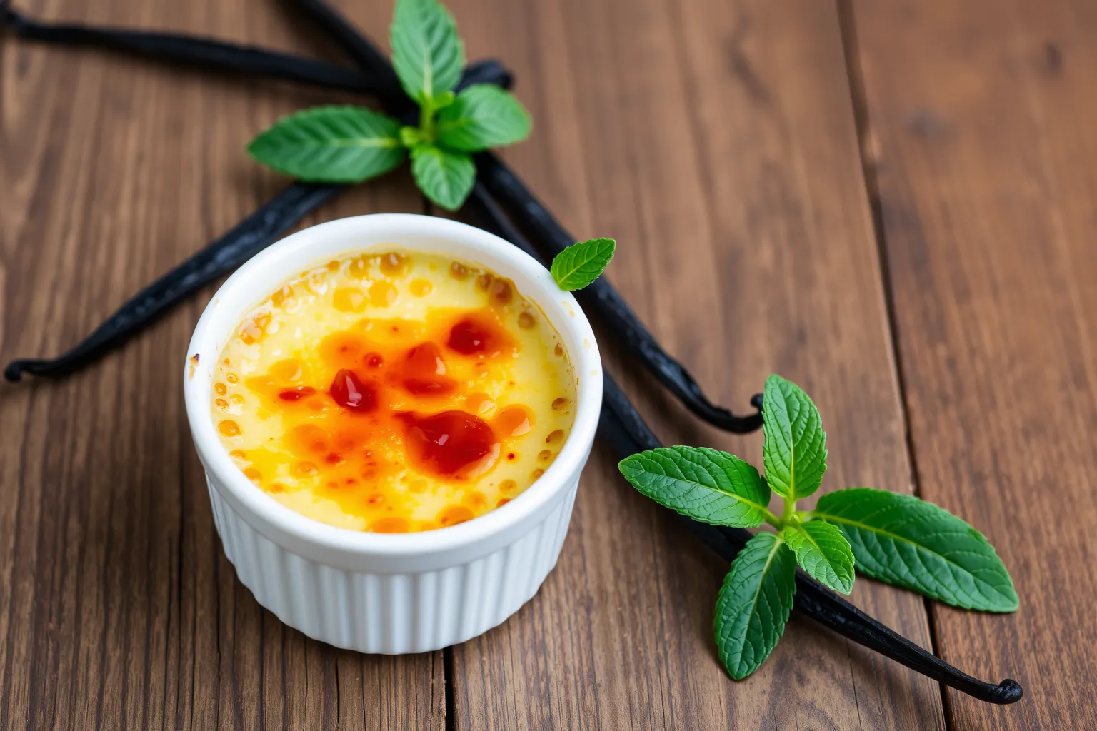 Un dessert raffiné avec une croûte caramélisée dorée.