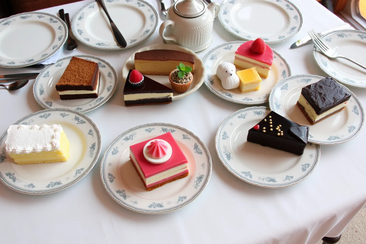 Un assortiment de desserts classiques sur une table élégante.