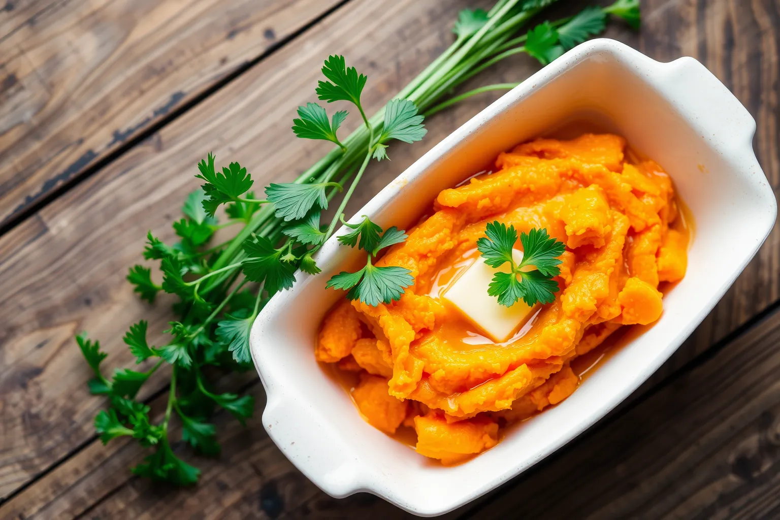 Un plat de carottes écrasées avec du beurre fondu.