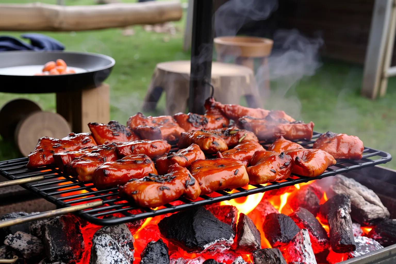 Des grillades fumantes sur des braises ardentes.