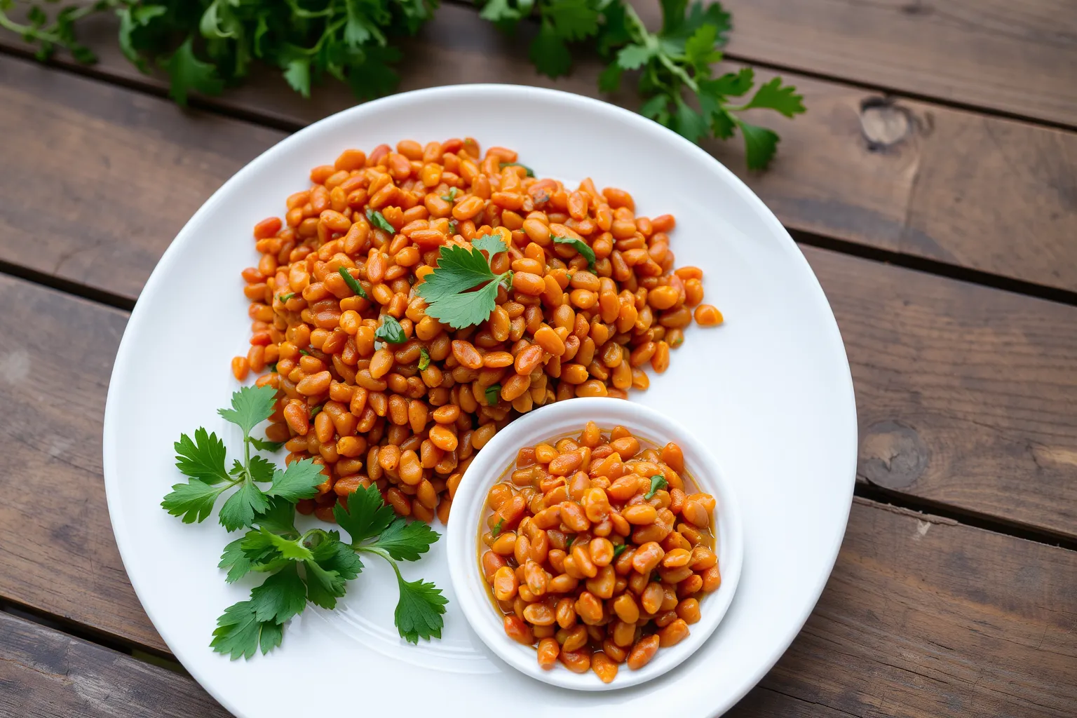 Un plat de lentilles corail aux épices colorées.
