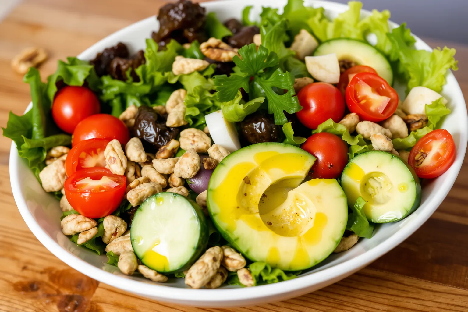 Un bol de salade colorée avec des ingrédients frais et variés.