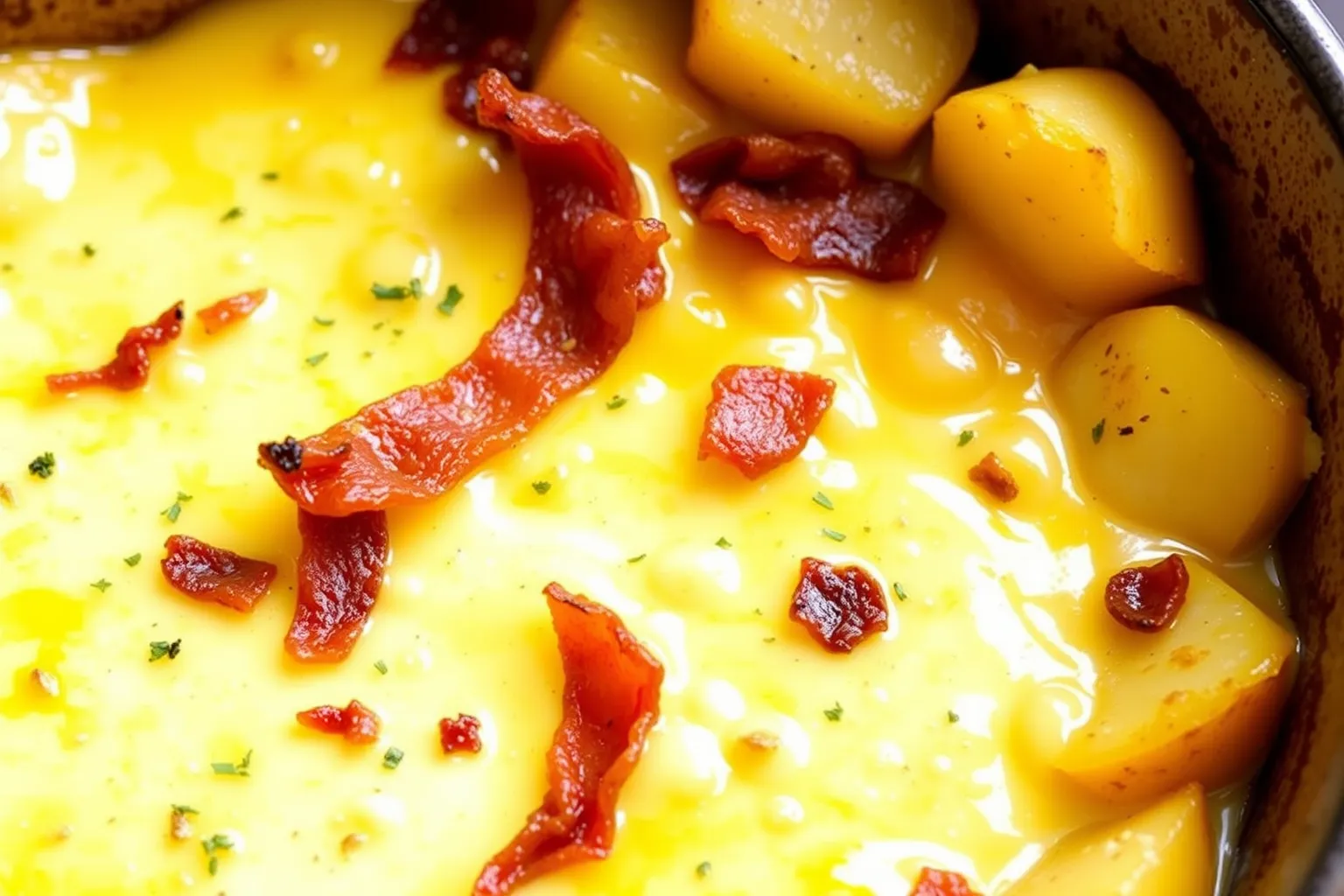 Un plat de tartiflette dorée avec des pommes de terre fondantes.