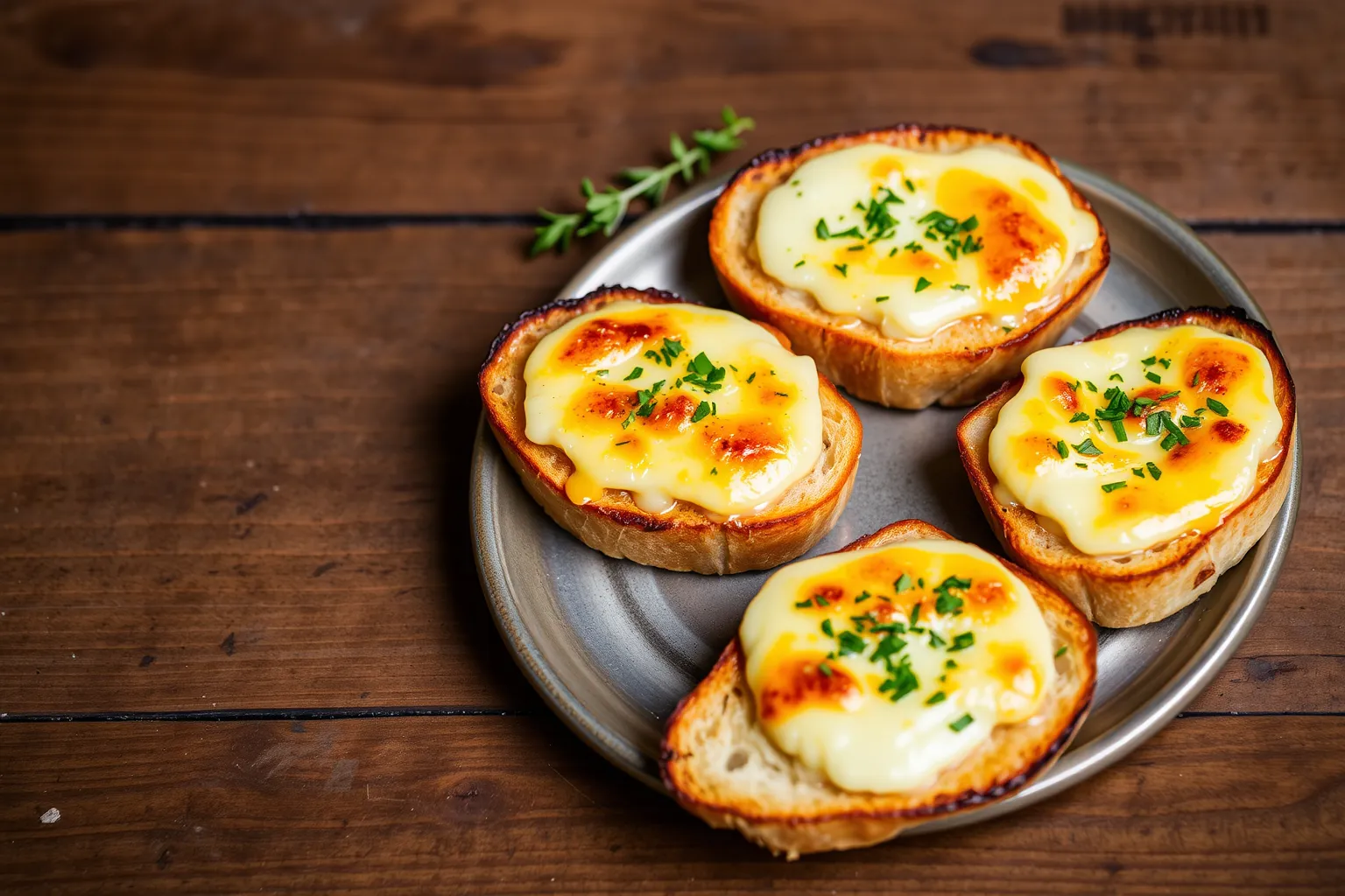 Des tartines croustillantes avec du fromage fondu doré.